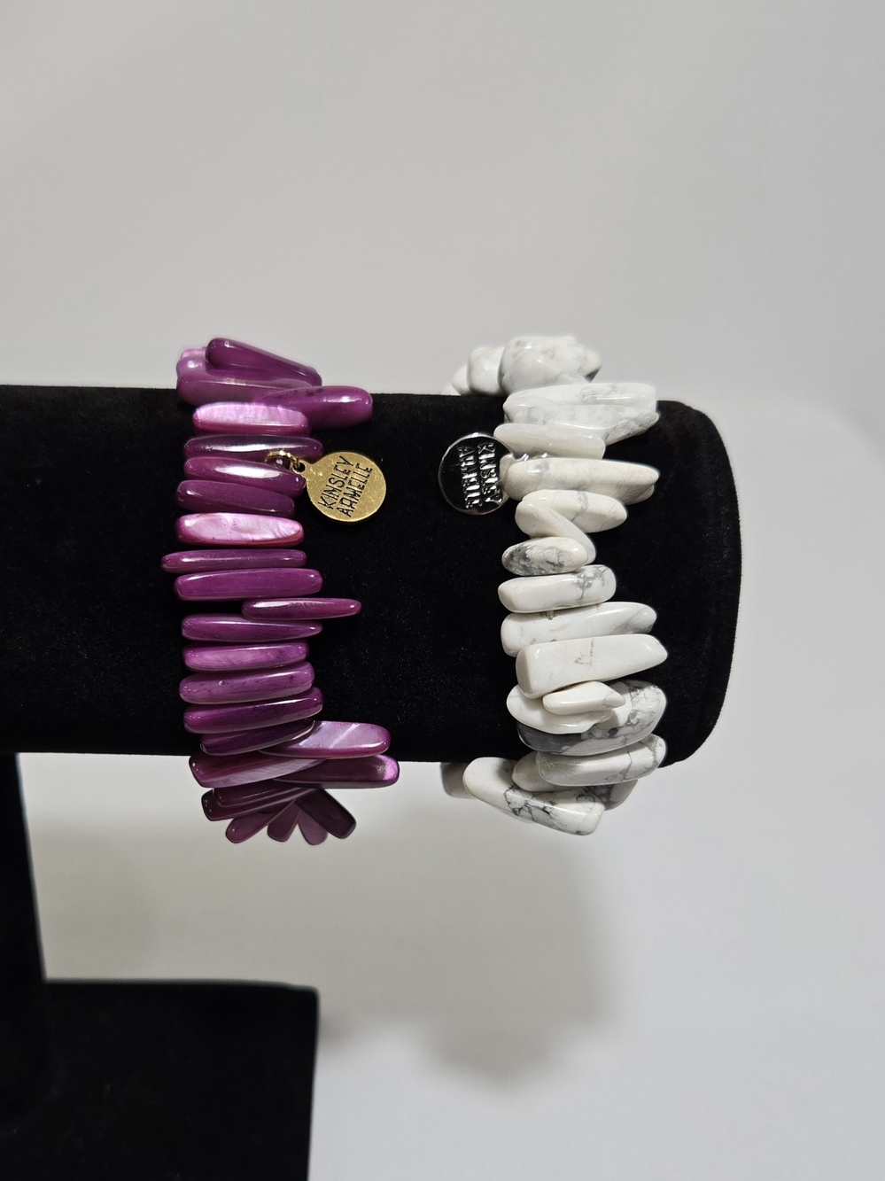 Kinsley Armelle Purple Mother-of-Pearl and White Howlite Stretch Bracelets #1081